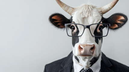 Obraz premium A cow wearing glasses and a suit