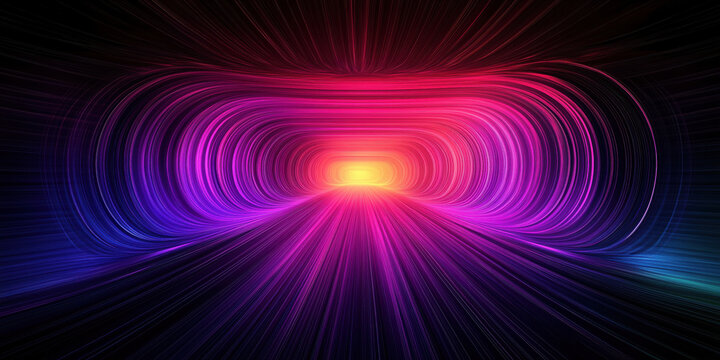 Vibrant abstract light tunnel with colorful glowing lines and depth