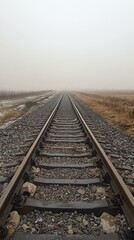 Foggy Railroad Tracks Stretching into the Unknown Horizon