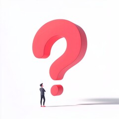 Red Question Mark, Thoughtful Businessperson, White Background, Contemplation