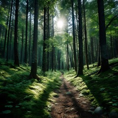 Obraz premium A large forest with dense trees, thriving thanks to Arbor Day planting efforts.