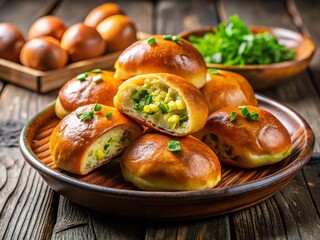 Delicious Homemade Russian Pirozhki with Green Onions and Egg - Traditional Baked Patties