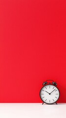Clock on red background with countdown timer for sale promotional photography with copy space