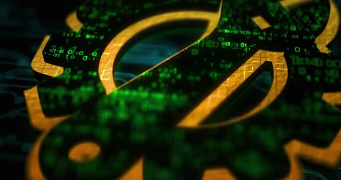 Management setting gear maintenance and fixing colored symbol concept. Network, cyber technology and computer background abstract 3d animation.