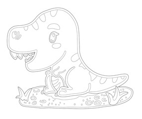 Coloring book page with cute baby dinosaur