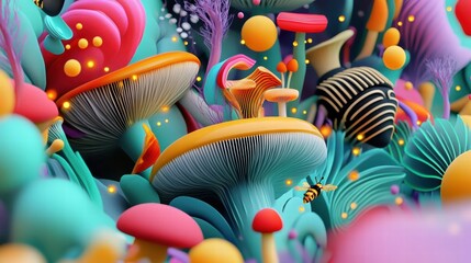 Obraz premium A fantasy AI art concept of an enchanted forest with glowing mushrooms and magical fireflies, creating a dreamlike atmosphere.