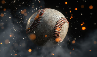Fototapeta premium A leather softball on fire