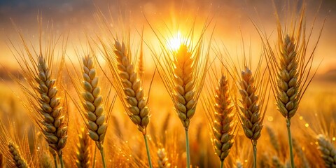 Dew-Kissed Wheat: Six Golden Spikes in a Sunrise Field