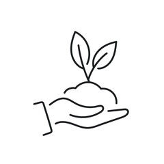 Plant sprout in the hand. Line icon with editable stroke