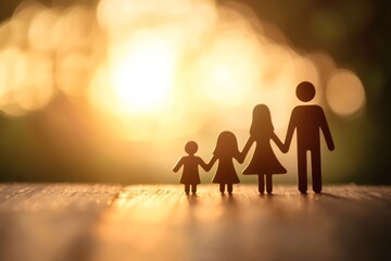 Silhouette of a family holding hands symbolizing togetherness and family bonding