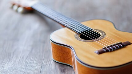 Obraz premium Classical guitar rests on wood; music, home