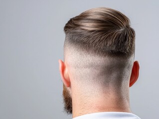 Obraz premium Man with long haircut and fade hairstyle in realistic photography with copy space for text