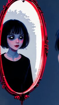 A Surreal Portrait Reflection in a Distorted Mirror with a Captivating Color Palette