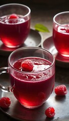Refreshing Raspberry Drink in Glass Cups with Fresh Berries and Mint