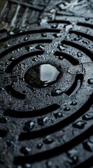 Reflective Water Drop on a Textured Metal Surface with Patterns
