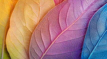 Obraz premium Colorful Leaves in Gradient Shades of Yellow, Pink, and Blue Tones