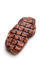 Grilled steak on a white background showcasing a realistic and appetizing steak dinner presentation