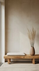 Minimalist Interior with Rustic Bench and Dried Grass Decor