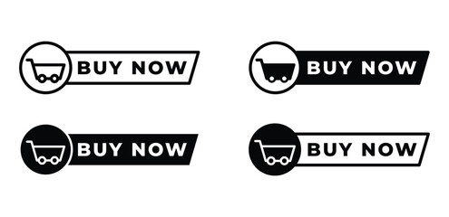 buy now shop banner button with chart icon symbol vector design black white color simple flat illustration sets