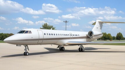 Fototapeta premium Luxury Private Jet on Tarmac Under a Bright Blue Sky
