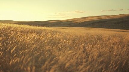 Obraz premium Golden Wheat Field Under Soft Sunlight on a Tranquil Horizon