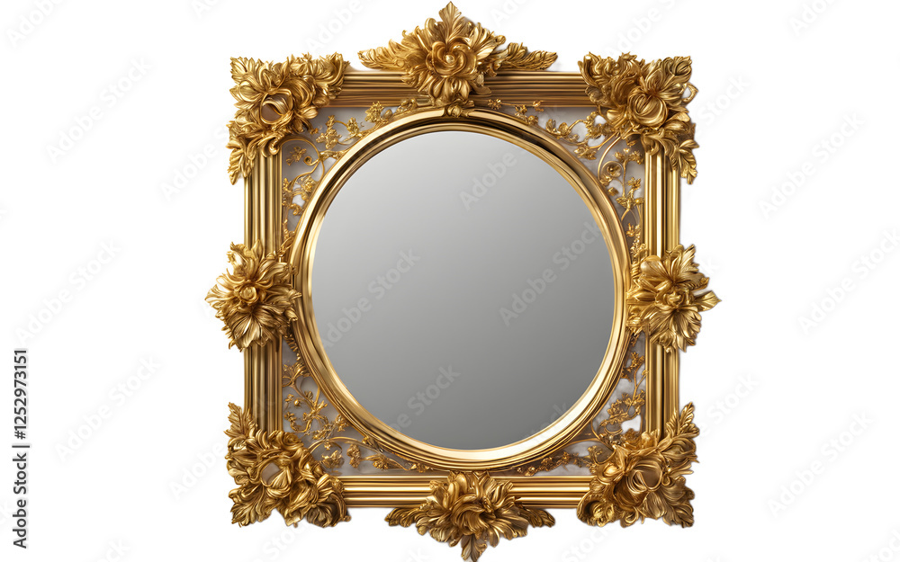 Leinwandbilder a decorative wall mirror with an intricate gold frame on a empty plain background