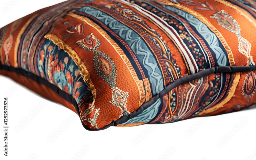 Poster A designer accent pillow with a bold graphic pattern on a empty plain background