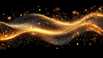 Obraz premium Golden particles wave on dark background, digital art for luxury design