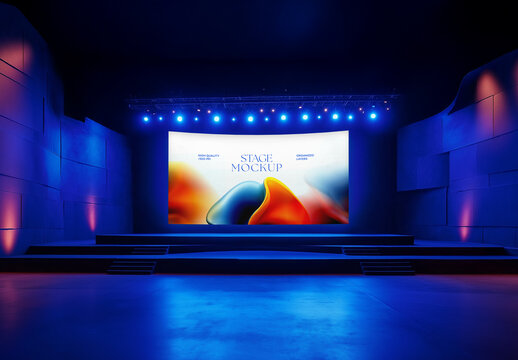 LED Display Stage Mockup &ndash; Immersive Auditorium Setup for Presentations, Talks, or Concert Branding