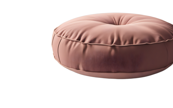 A designer floor cushion in a solid color with a plush texture on a empty plain background