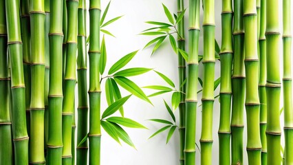 Obraz premium Elegant Green Bamboo Stalks on White: Minimalist Asian Graphic Art Stock Photo