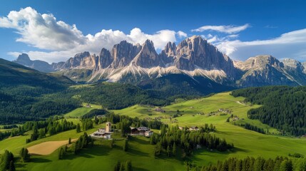 Fototapeta premium Majestic Dolomites Mountain Range and Serene Valley