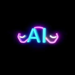 Neon glowing AI logo with vibrant colors against a dark background, symbolizing technology and innovation