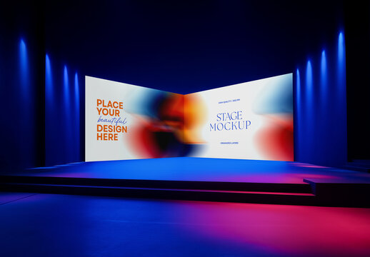 Stage Mockup with LED Screens &ndash; Realistic Theater Setup for Event Branding, Presentation, or Performance Display