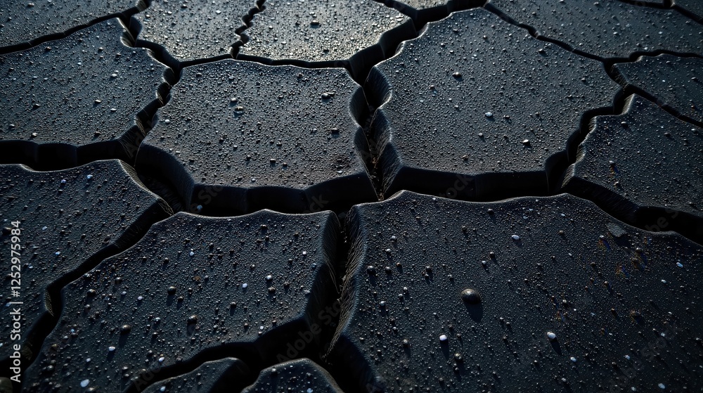 Poster dark cracked surface with water droplets abstract texture of a weathered material