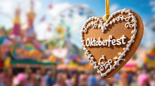Oktoberfest gingerbread heart close-up, festive celebration
