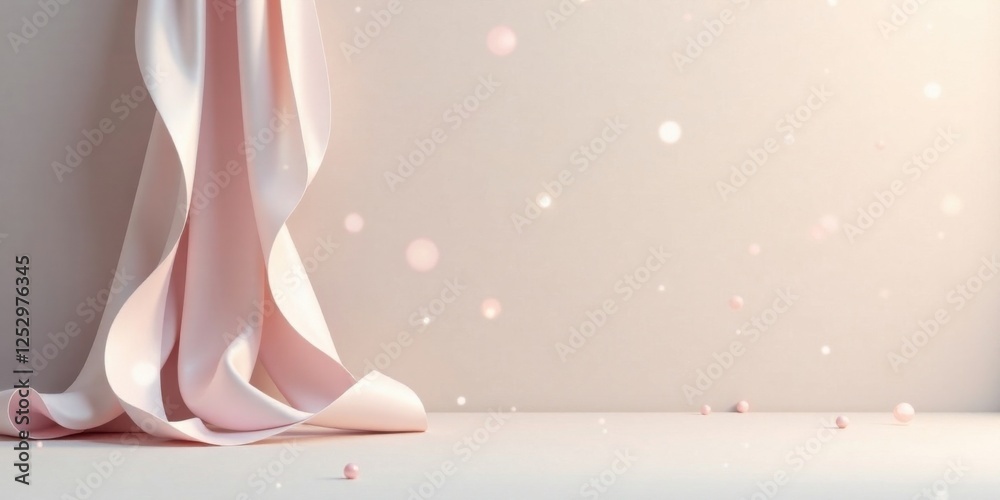 Aufkleber elegant draped fabric with soft pink accents and glimmering particles on a neutral background