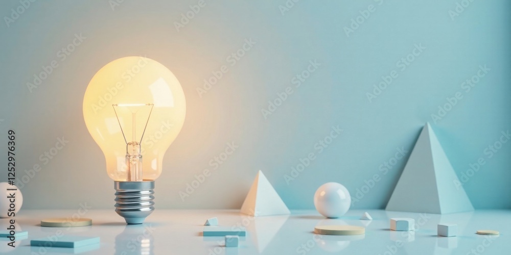 Aufkleber illuminated ideas a glowing bulb amongst geometric forms on a serene surface
