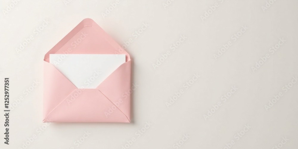 Poster a gently opened pale pink envelope containing a blank white card rests on a light background, ready 