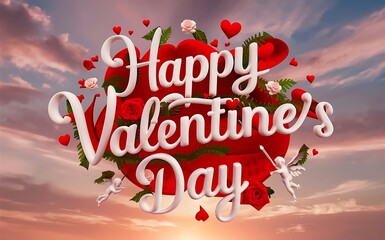 Happy Valentines Day typography vector illustration. Romantic Template design for celebrating valentine's Day on 14 February. Wallpaper, flyer, poster, sticker, banner, card.