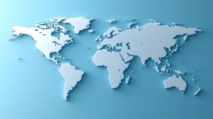 Global map, 3D relief, blue background, world connection, travel concept