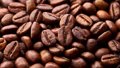 Naklejka premium Coffee beans background, dark roasted coffee-beans closeup