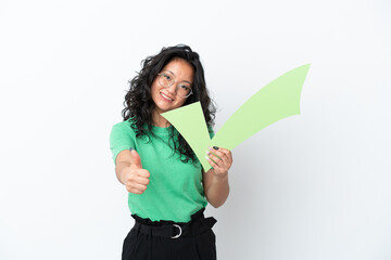 Young asian woman isolated on white background holding a check icon with thumb up