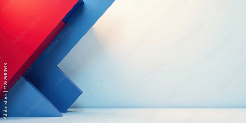 Poster abstract composition of red and blue geometric shapes against a light background