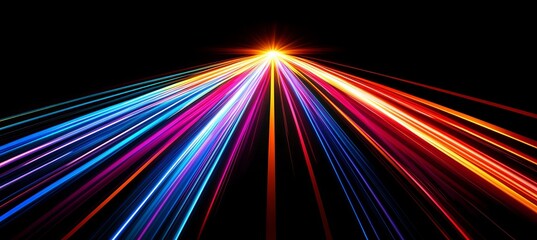 Vivid Light Trails Converge Colorful Stripes Streak Toward Horizon Abstract Background