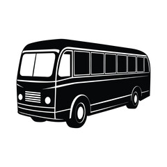 bus vector silhouette on white background, school bus.
