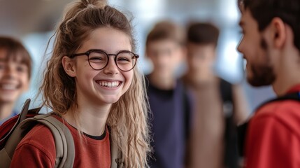 Obraz premium Girl with glasses is smiling at the camera
