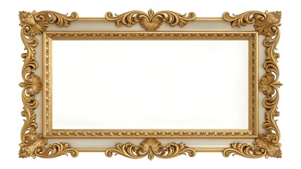 Ornate gold  rectangular frame on white background