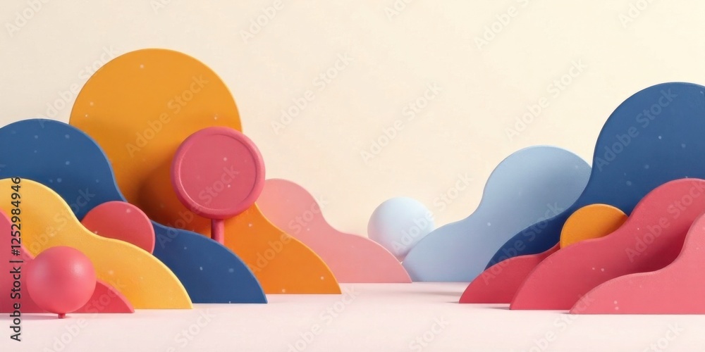 Aufkleber abstract colorful shapes and spheres on a pastel background featuring a circular sign