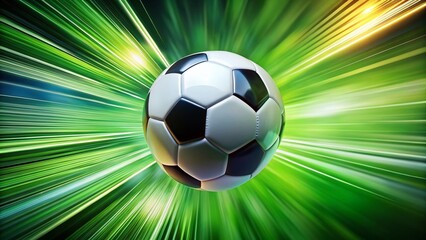 Naklejka premium Fast Motion Soccer Ball Green Background - Sports Photography